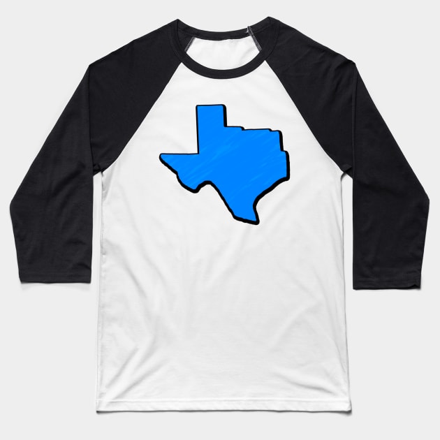 Bright Blue Texas Outline Baseball T-Shirt by Mookle